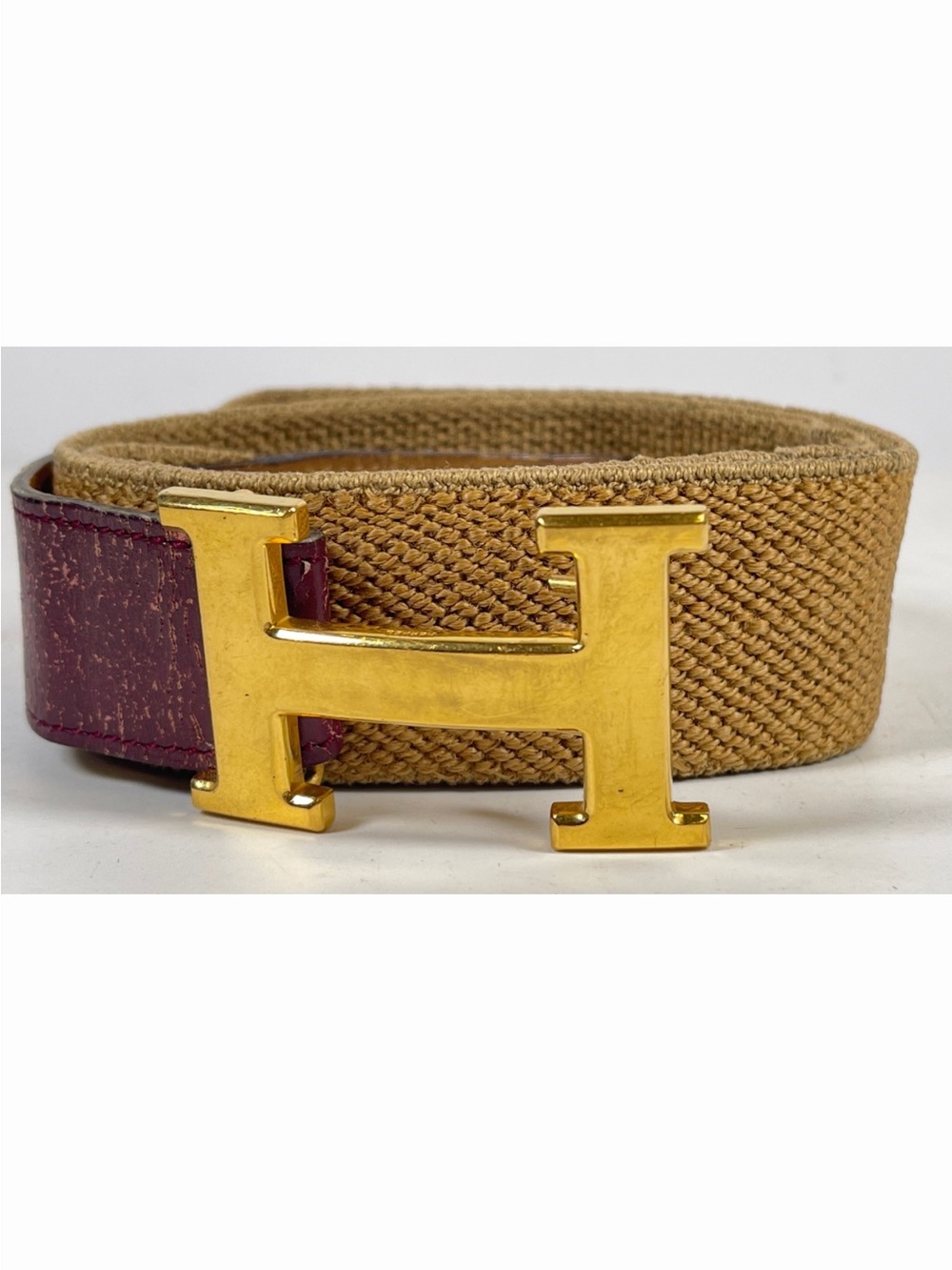 Authentic Vintage Hermes elastic Canvas & Leather H Belt